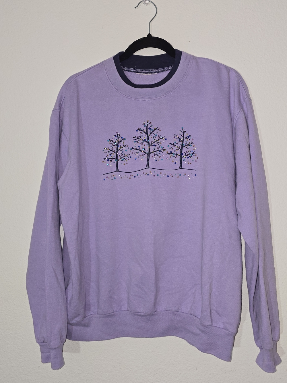 Lavender Tree Embroidered Crewneck Sweater - Unbranded
